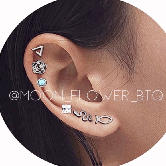 Tiny Silver Opal Flat Back Earrings - Picture 2 of 3